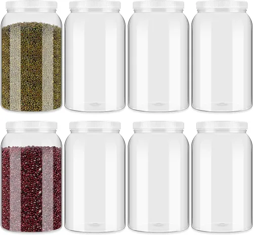Vista 7 de Dandat 8 piezas 1 galón tarros de plástico transparente herméticos con tapa para despensa, tarros de boca ancha grandes, recipientes de plástico