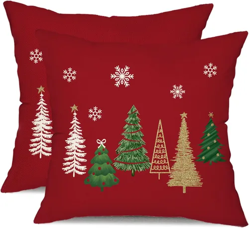 Vista 11 de DFXSZ Fundas de almohada de Navidad 16x16 pulgadas Juego de 2 fundas de almohada de árbol de Navidad decorativas en rojo para sofá de invierno Rojo