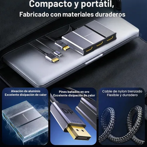 Vista 7 de Adaptador DisplayPort a HDMI 1 en 3 salidas 4K60Hz, divisor de puerto de pantalla extendida a divisor de puerto de pantalla extendida para 3