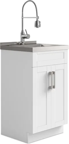 Vista 14 de SIMPLIHOME Hennessy - Lavabo y armario de lavandería de acero inoxidable de 24 pulgadas, color blanco Blanco (Glacier White)