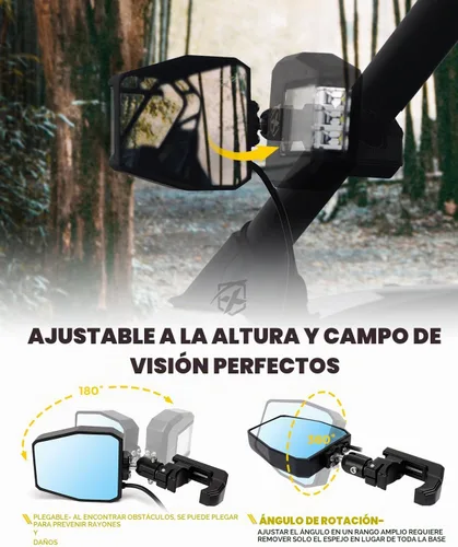 Vista 4 de Xprite UTV Side Rear View Mirrors with LED Lights for 1.75"-2" Roll Cage