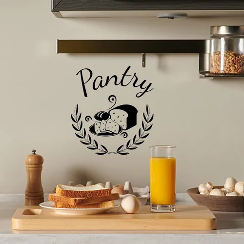 Vista 7 de SUPERDANT Calcomanías de vinilo para pared de despensa, pan, comida, ramas de olivo, letrero artístico, decoración de cocina, papel tapiz