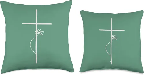 Vista 3 de Cross With Flower Jesus Floral Minimalist Line Art Women Throw Pillow