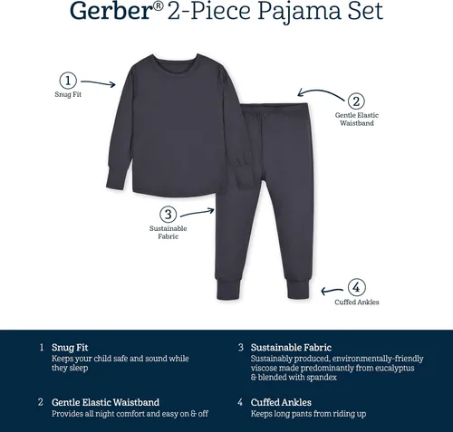 Vista 6 de Gerber Pijama unisex de 2 piezas para bebé y niño pequeño, con viscosa hecha de eucalipto