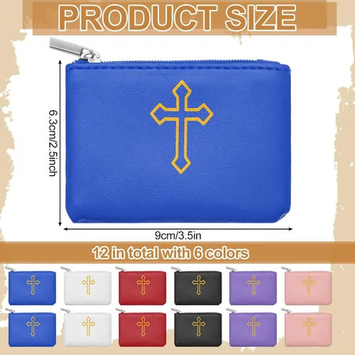 Vista 2 de Shinylin 12 piezas de rosario de cuero para rosario con cremallera, funda de rosario de cuero sintético para hombres y mujeres, 6