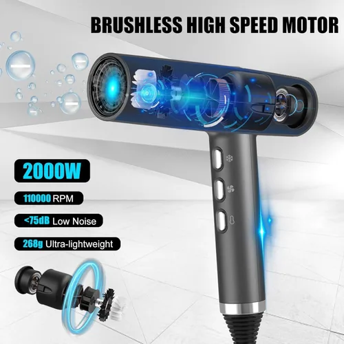 Vista 2 de slopehill Secador de pelo con motor único sin escobillas Diagnóstico inteligente de fallas Microfiltro innovador Tecnología Oxy Active Gris