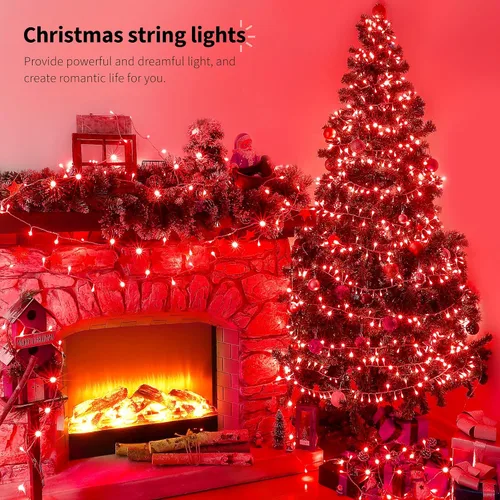 Vista 4 de Luces rojas de San Valentín, 100 luces LED de 33 pies de Navidad enchufables 8 modes waterproof clear wire string lights for indoor outdoor