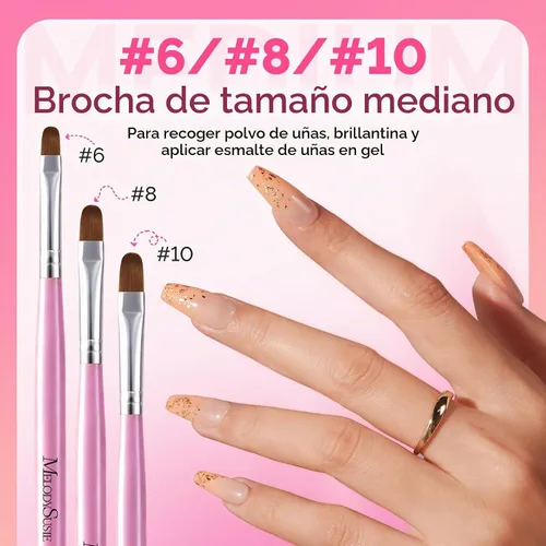 Vista 4 de MelodySusie Cepillo de uñas de gel, 7 unidades, tamaños 2-14 Destellos rosados