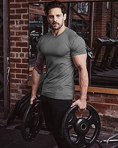 Vista 4 de COOFANDY Paquete de 3 camisetas de entrenamiento para hombre, manga corta, gimnasio, fisicoculturismo, camiseta de capa base para fitness