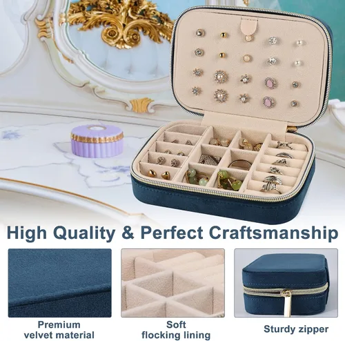 Vista 4 de Dajasan Estuche de viaje de joyería de terciopelo caja de joyería de viaje pequeña caja organizadora de joyas portátil para aretes pulseras anillos