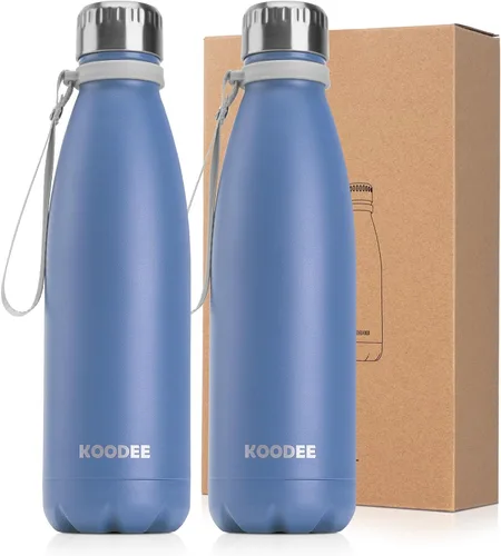 Vista 28 de koodee Botella de agua aislada (paquete de 2) botella de agua de doble pared de acero inoxidable 18/8, botella térmica de viaje con forma de cola