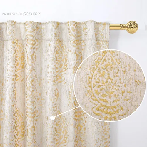 Vista 2 de Mrs.Naturall Cortinas Doradas de Lujo para Dormitorio, Cortinas con Patrón de Medallón Damasco para Cocina Baño Sala de Estar 63 Pulgadas de Largo