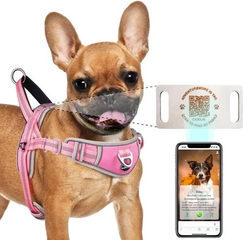 Vista 17 de ADVENTUREMORE Arnés para perro pequeño sin tirones con etiqueta de código QR, chaleco reflectante, asa de clip frontal para entrenar caminando