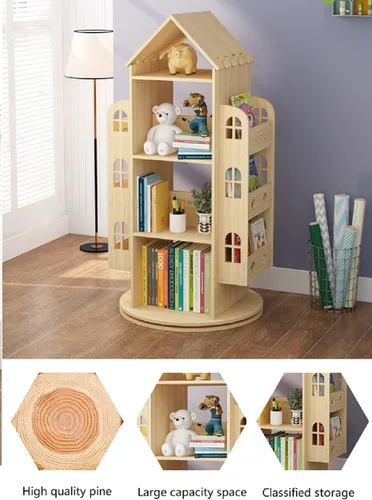 Vista 3 de Heehee Estantería giratoria de 360 grados, estantería de pie para niños, estante organizador de madera para niños, estante organizador de libros