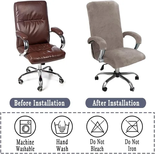 Vista 5 de ITFRO Funda para silla de oficina de 3 piezas con fundas para reposabrazos, funda de terciopelo para silla de escritorio de computadora con Gris