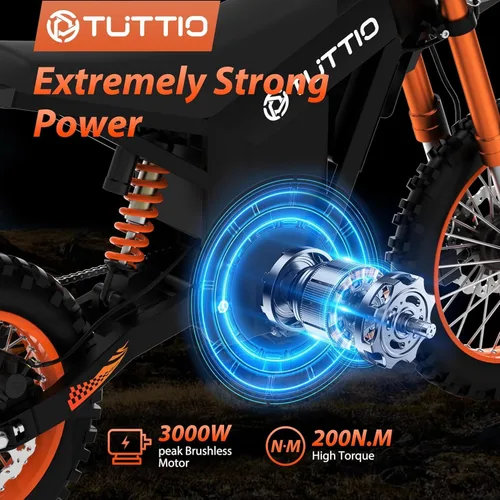 Vista 2 de Tuttio Soleil01 Bicicleta eléctrica de la suciedad 40MPH 200NM Off Road Ebike 54.6V 21AH Battery, 45Miles, 14"/12" Fat Tire Electric Mountain Bike