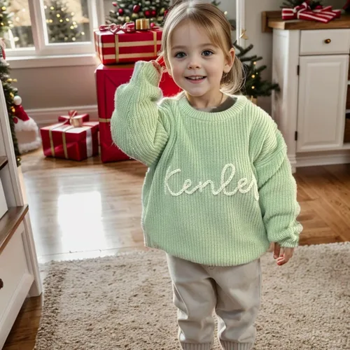 Vista 5 de Suéter de bebé personalizado con nombre tejido a mano y monograma, suéter recién nacido para niños pequeños, niñas, niños, baby shower, futura mamá