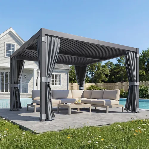 Vista 25 de MELLCOM Pérgola con Persianas – Pérgola de Aluminio de 10 x 10 pies con techo de persianas ajustables y cortinas y redes impermeables