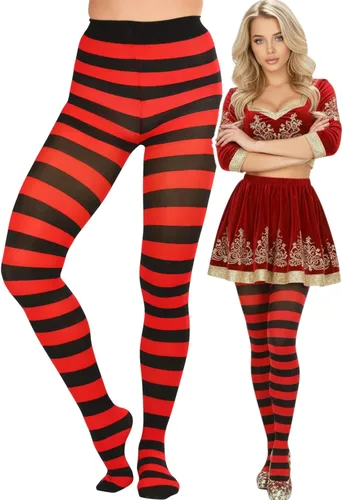 Vista 9 de ToBeInStyle Medias de contraste de rayas horizontales anchas para mujer, medias opacas Negro y rosa muñeca