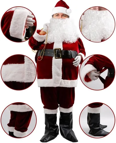 Vista 4 de BIBOSS Disfraz de Papá Noel para hombres, traje completo de Santa Claus para adultos, disfraz de Papá Noel para hombres, traje de Santa 8 piezas
