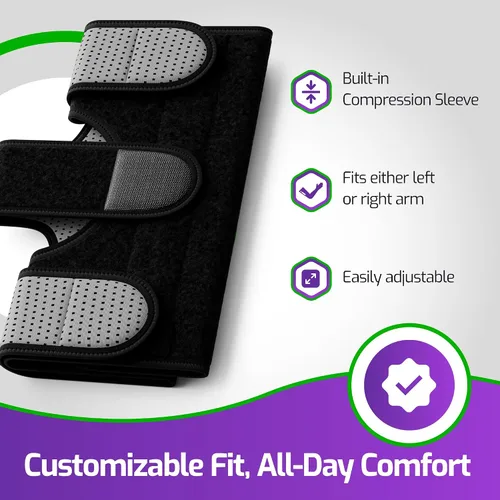 Vista 3 de MARS WELLNESS Inmovilizador universal de codo, ajustable, soporte de túnel cubital para codo de tenis, lesiones del nervio cubital esguinces