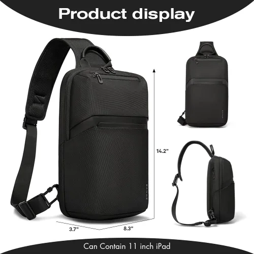 Vista 2 de Bange Bolso bandolera para hombre, impermeable, casual, bandolera, bolsa de hombro, mochila para el pecho para mujeres.., negro 7719