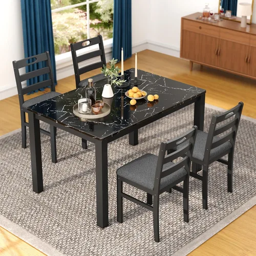 Vista 10 de Sophia & William Juego de mesa de comedor de 5 piezas para 4, juego de mesa y sillas de cocina de madera, mesa de comedor rectangular de 45 pulgadas