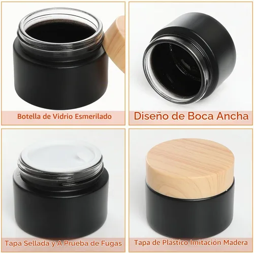 Vista 4 de 6Pcs Glass Lotion Cream Container with Lid for Travel Black 15ml 30ml 50ml Negro