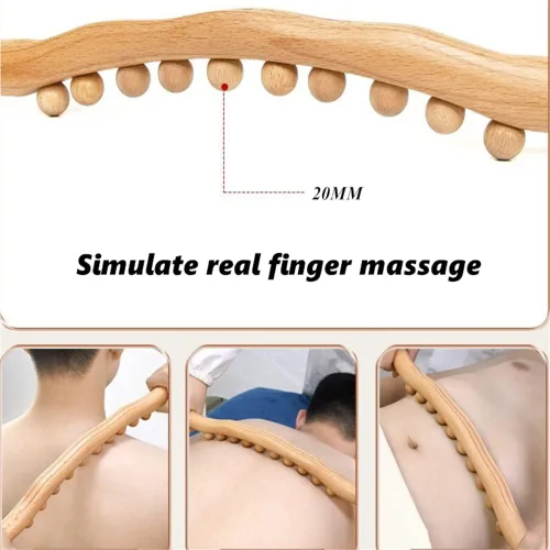 Vista 4 de Herramientas de masaje de madera Gua Sha, herramienta de paleta de drenaje linfático de 10 cuentas, herramienta de masaje de mano para esculpir