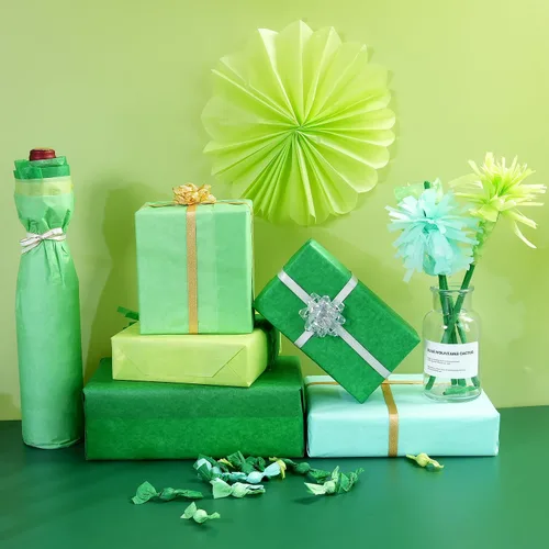 Vista 2 de 100 hojas de papel de seda verde a granel para bolsas de regalo, 20 x 14 pulgadas, papel de seda para regalo para el día de San Patricio, Navidad