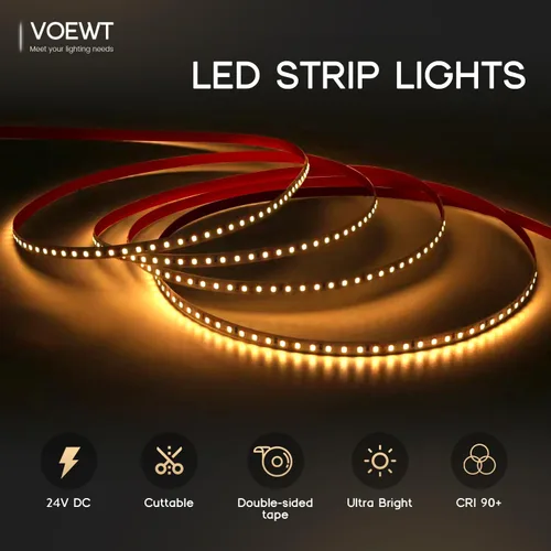 Vista 2 de Tira de luces LED de luz diurna blanca de 6000 K, 16.4 pies, 24 V, alto CRI 90Ra+, súper brillante, 600 luces LED de cinta flexible para dormitorio