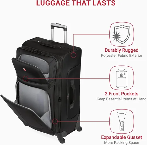 Vista 14 de SwissGear - Equipaje suave expandible Sion con ruedas, Negro