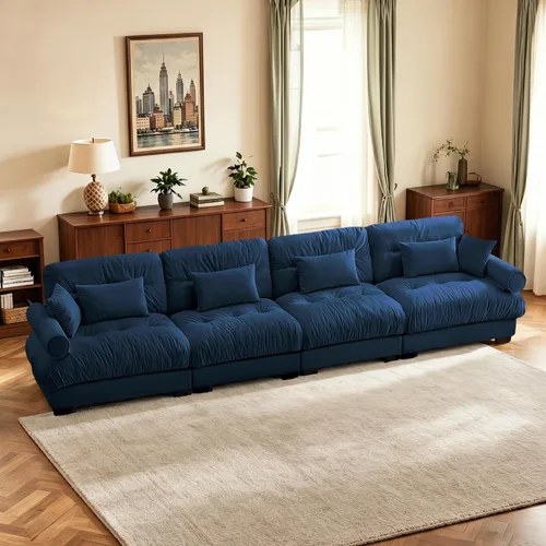 Vista 14 de Sofá biplaza de 93.7 pulgadas, sofá modular de 2 plazas, sofás seccionales grandes de color beige y blanco para sala de estar, juego de sofá