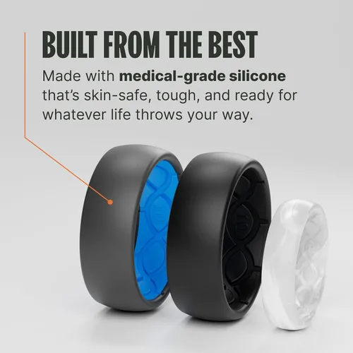 Vista 4 de Groove Life Anillo de silicona sólido y delgado - Anillos de boda de goma transpirables para mujeres, cobertura de por vida, diseño único, anillo