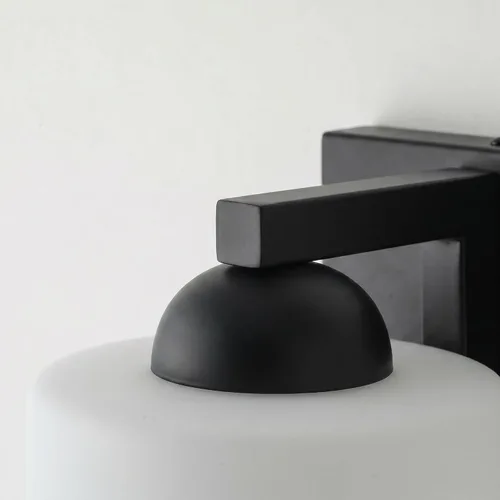 Vista 8 de mirrea Lámpara de tocador negra de 1 luz para espejo, aplique de pared de baño con pantallas de vidrio blanco esmerilado