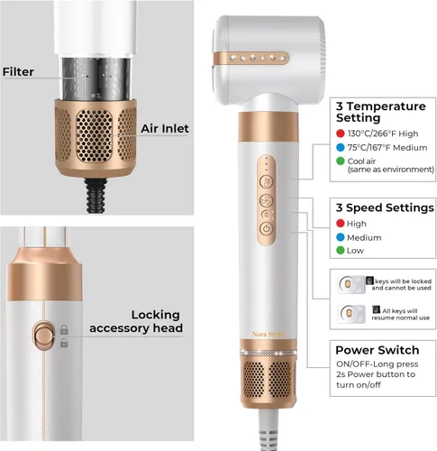 Vista 5 de Nora Styler Multi-Styler Pro 7 en 1, moldeador iónico de cabello de aire caliente para rizar, alisar, secar y dar volumen, herramienta profesional
