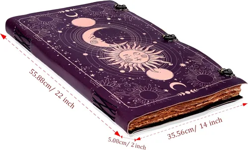 Vista 8 de Diario Impreso Sun & Moon, Diario Rayado Antiguo Hecho a Mano con Borde Barbado, Cuaderno de Cuero, Cuaderno de Bocetos de Cuero, Diario