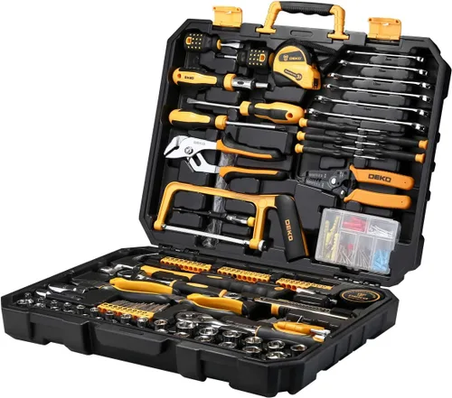 Vista 4 de DEKOPRO Kit de herramientas de reparación del hogar de 198 piezas, caja de herramientas de plástico con juego de herramientas manuales para el hogar