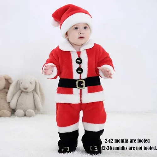 Vista 2 de OLLULL Disfraces de Papá Noel para bebé, 4 piezas, unisex, trajes de Navidad para niñas (2-6 meses)
