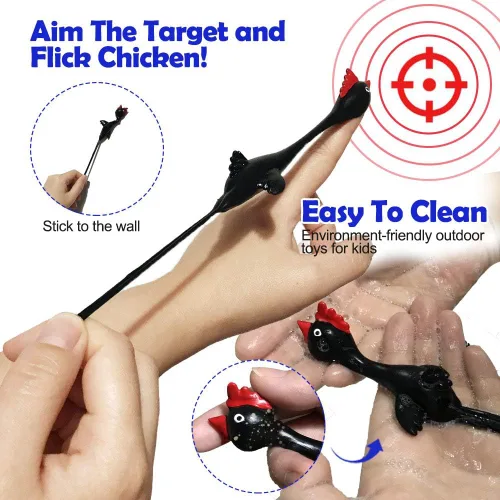 Vista 4 de Slingshot Pollo de goma Pollo Flick Pollo Volador Flingers Stress Gag Toys Stress Gag Toys, tirachinas de pollo de goma, divertidos rellenos