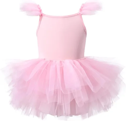 Vista 10 de Tutu.kk Vestidos tutú de baile para niñas, con mangas con volantes Rosa ballet