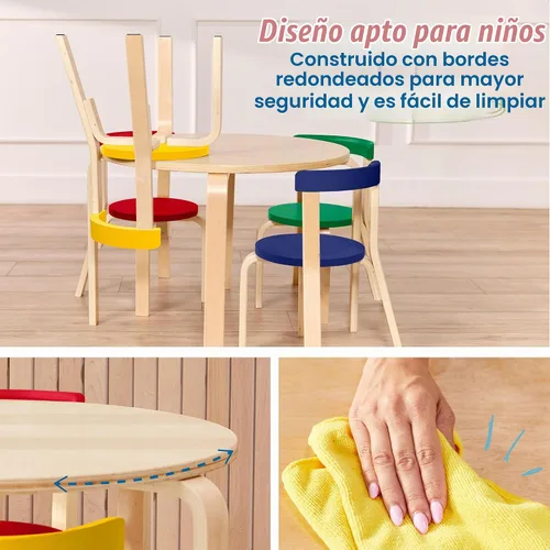 Vista 5 de ECR4Kids Juego de mesa de madera curvada y silla con respaldo curvo, muebles para niños, surtidos, 5 piezas