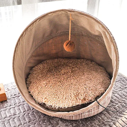 Vista 5 de Cama térmica para perros, almohadilla térmica redonda y cómoda para gatos con cable resistente a los mordiscos y funda lavable, almohadilla térmica