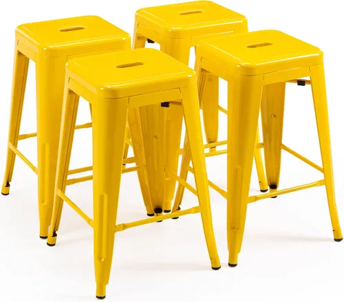 Vista 21 de Vogue Furniture Direct 24" Taburetes de bar de metal sin respaldo negros para interiores/exteriores, altura para encimera con asiento cuadrado