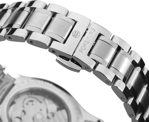 Vista 6 de FORSINING Reloj analógico analógico de acero inoxidable para hombre, Moderno