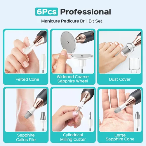 Vista 7 de COSLUS Kit Profesional de Manicura y Pedicura, Lima de Uñas Eléctrica 5 en 1 para Cuidado de Uñas de Manos y Pies - Rectificador Más Ancho para Uñas