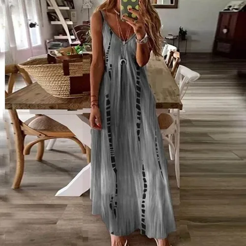 Vista 2 de Ceboyel Vestido largo de verano con tirantes delgados florales para mujer, vestido largo de verano con cuello en V, sexy, bohemio, ropa de playa