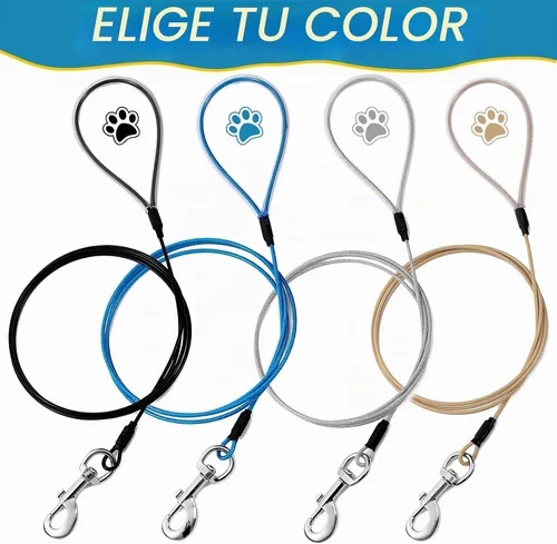 Vista 2 de Correa para perro a prueba de masticación Mi Metty, correa de cable metálico de 6 pies, correa resistente hecha de cuerda de alambre recubierta Negro