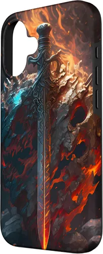 Vista 2 de Espada flameante y escudo el símbolo del guerrero Funda para iPhone 16