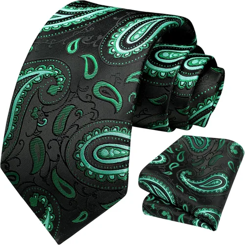 Vista 10 de HISDERN Corbatas para hombre, corbata de cachemira y bolsillo cuadrado tejido clásico floral para hombre, corbata de fiesta de boda